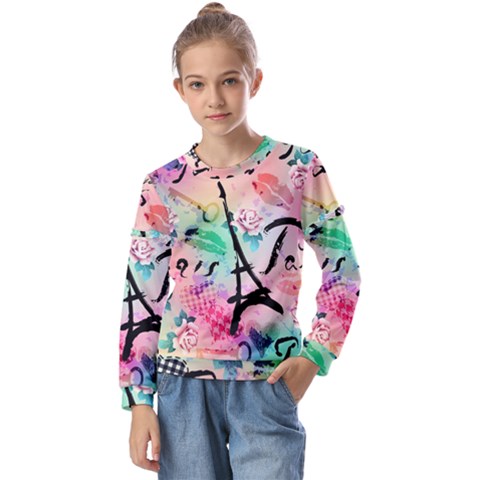 From Paris Abstract Art Pattern Kids  Long Sleeve Tee With Frill  by Semog4