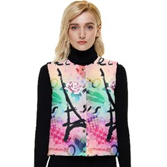 From Paris Abstract Art Pattern Women s Short Button Up Puffer Vest by Semog4