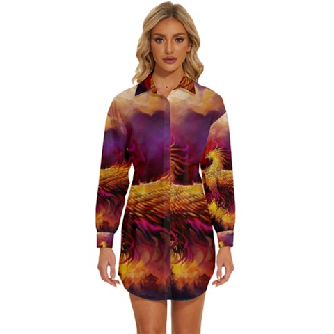 Phoenix Bird Womens Long Sleeve Shirt Dress by Semog4