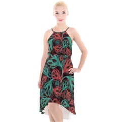 Flower Patterns Ornament Pattern High-low Halter Chiffon Dress  by Semog4