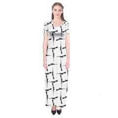 Precision Pursuit: Hunting Motif Black And White Pattern Short Sleeve Maxi Dress by dflcprintsclothing