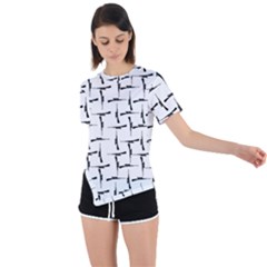 Precision Pursuit: Hunting Motif Black And White Pattern Asymmetrical Short Sleeve Sports Tee by dflcprintsclothing