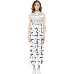 Precision Pursuit: Hunting Motif Black And White Pattern Women s Frill Top Chiffon Jumpsuit by dflcprintsclothing