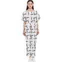 Precision Pursuit: Hunting Motif Black and White Pattern Batwing Lightweight Chiffon Jumpsuit View1