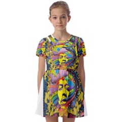 Psychedelic Rock Jimi Hendrix Kids  Short Sleeve Pinafore Style Dress by Semog4