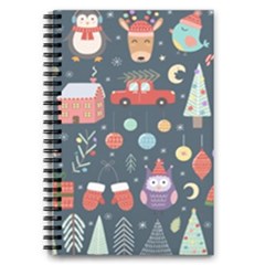 Vector Set Cute Christmas Elements Santa Penguin Deer Bear Fox Owl Trees Snowman Bird Angel More 5 5  X 8 5  Notebook by Semog4