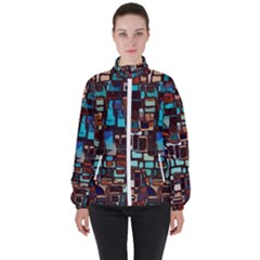 Stained Glass Mosaic Abstract Women s High Neck Windbreaker by Semog4