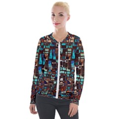 Stained Glass Mosaic Abstract Velvet Zip Up Jacket by Semog4