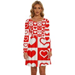 Background Card Checker Chequered Long Sleeve Wide Neck Velvet Dress by Semog4