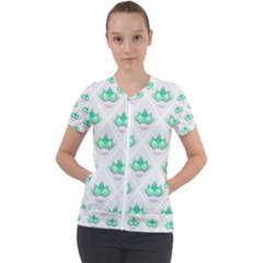 Plant Pattern Green Leaf Flora Short Sleeve Zip Up Jacket by Semog4