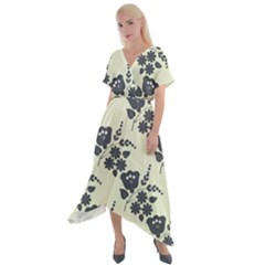 Flower Roses Rose Floral Flora Pattern Vintage Cross Front Sharkbite Hem Maxi Dress