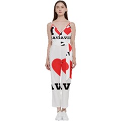 I Love David V-neck Spaghetti Strap Tie Front Jumpsuit by ilovewhateva