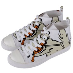 Cat Playing The Violin Art Women s Mid-top Canvas Sneakers by oldshool