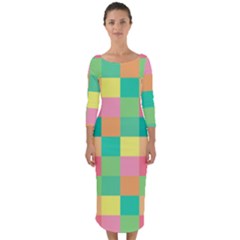 Checkerboard-pastel-squares- Quarter Sleeve Midi Bodycon Dress by Semog4