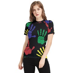 Handprints-hand-print-colourful Women s Short Sleeve Rash Guard by Semog4