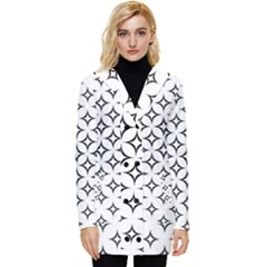 Star-curved-pattern-monochrome Button Up Hooded Coat  by Semog4