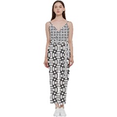 Ellipse-pattern-ellipse-dot-pattern V-neck Spaghetti Strap Tie Front Jumpsuit by Semog4