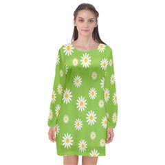 Daisy-flowers-floral-wallpaper Long Sleeve Chiffon Shift Dress  by Semog4