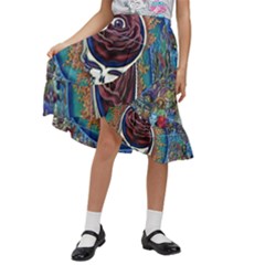 Grateful Dead Skull Rose Kids  Ruffle Flared Wrap Midi Skirt by Semog4