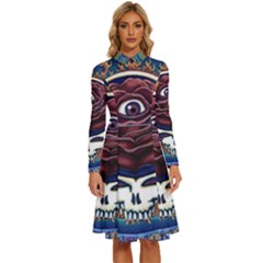 Grateful Dead Skull Rose Long Sleeve Shirt Collar A-line Dress by Semog4
