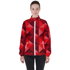 Red Diamond Shapes Pattern Women s High Neck Windbreaker by Semog4