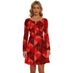 Red Diamond Shapes Pattern Long Sleeve Wide Neck Velvet Dress by Semog4