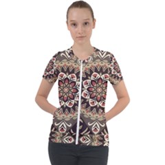 Seamless Pattern Floral Flower Short Sleeve Zip Up Jacket by Semog4