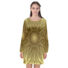 Background Pattern Golden Yellow Long Sleeve Chiffon Shift Dress  by Semog4