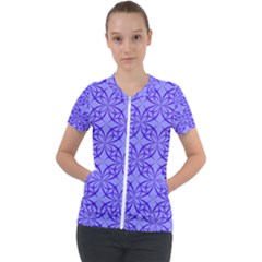 Decor Pattern Blue Curved Line Short Sleeve Zip Up Jacket by Semog4