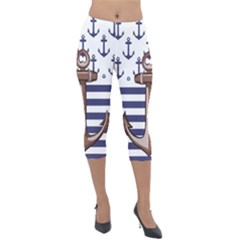 Anchor Background Design Lightweight Velour Capri Leggings  by Semog4