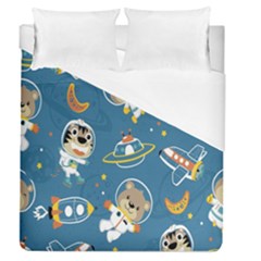 Seamless Pattern Funny Astronaut Outer Space Transportation Duvet Cover (queen Size) by Semog4