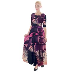 Ship Pirate Adventure Landscape Ocean Sun Heaven Half Sleeves Maxi Dress by Semog4