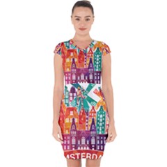 Vector Graphics Amsterdam Silhouette Capsleeve Drawstring Dress  by Salman4z