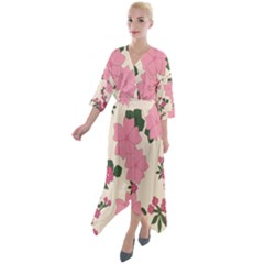 Floral Vintage Flowers Quarter Sleeve Wrap Front Maxi Dress by Dutashop