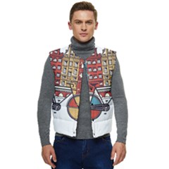 Amsterdam Graphic Design Poster Illustration Men s Short Button Up Puffer Vest	 by Salman4z