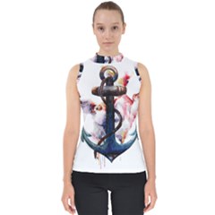 Anchor Watercolor Painting Tattoo Art Anchors And Birds Mock Neck Shell Top by Salman4z