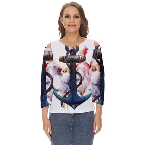 Anchor Watercolor Painting Tattoo Art Anchors And Birds Cut Out Wide Sleeve Top by Salman4z