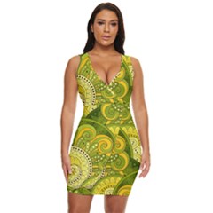 Doodles Patterns Ornament Vector Flowers Green Draped Bodycon Dress by Salman4z