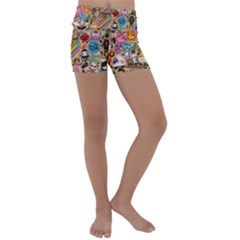 Multicolored Doodle Art Wallpaper Kids  Lightweight Velour Yoga Shorts by Salman4z