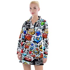 Graffiti Art Cartoon Comic Women s Long Sleeve Casual Dress by Salman4z