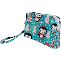 Blue Penguin Pattern Christmas Wristlet Pouch Bag (small) by Salman4z