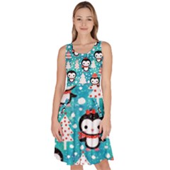 Blue Penguin Pattern Christmas Knee Length Skater Dress With Pockets by Salman4z