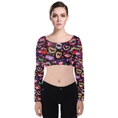 Funny Monster Mouths Velvet Long Sleeve Crop Top by Salman4z