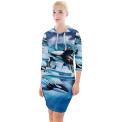 Orca Wave Water Underwater Quarter Sleeve Hood Bodycon Dress by Salman4z