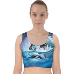 Orca Wave Water Underwater Velvet Racer Back Crop Top by Salman4z