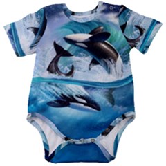 Orca Wave Water Underwater Baby Short Sleeve Bodysuit by Salman4z