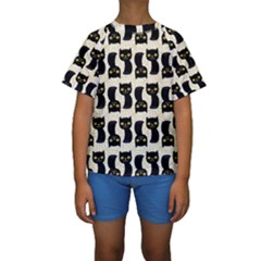 Black Cats And Dots Koteto Cat Pattern Kitty Kids  Short Sleeve Swimwear by Salman4z