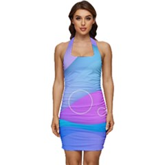 Colorful Blue Purple Wave Sleeveless Wide Square Neckline Ruched Bodycon Dress by Salman4z