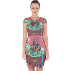 Minimal Digital Cityscape Capsleeve Drawstring Dress  by Salman4z