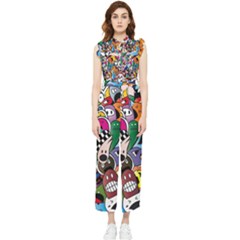 Cartoon Explosion Cartoon Characters Funny Women s Frill Top Chiffon Jumpsuit by Salman4z